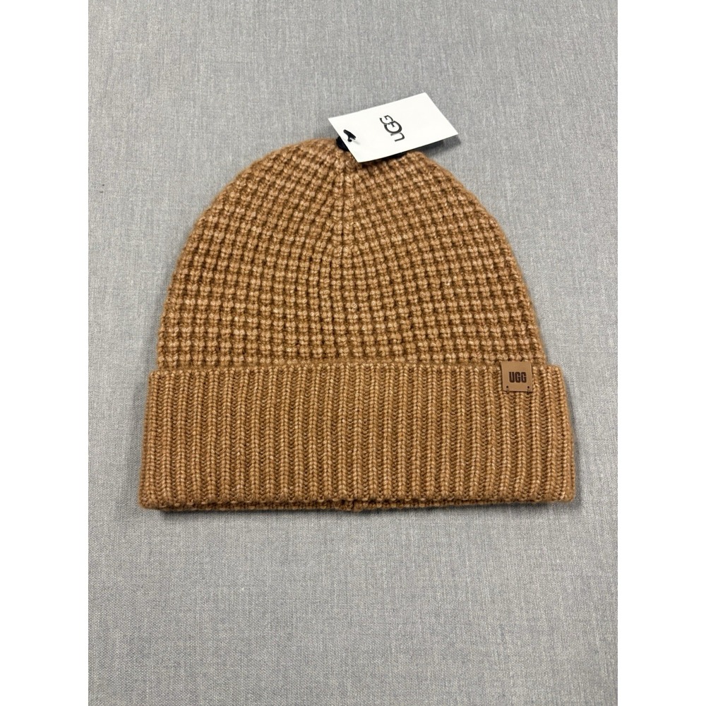 UGG Waffle Cuff Hat Beanie Knit One Size Chestnut Brown Wool Blend NWT NEW